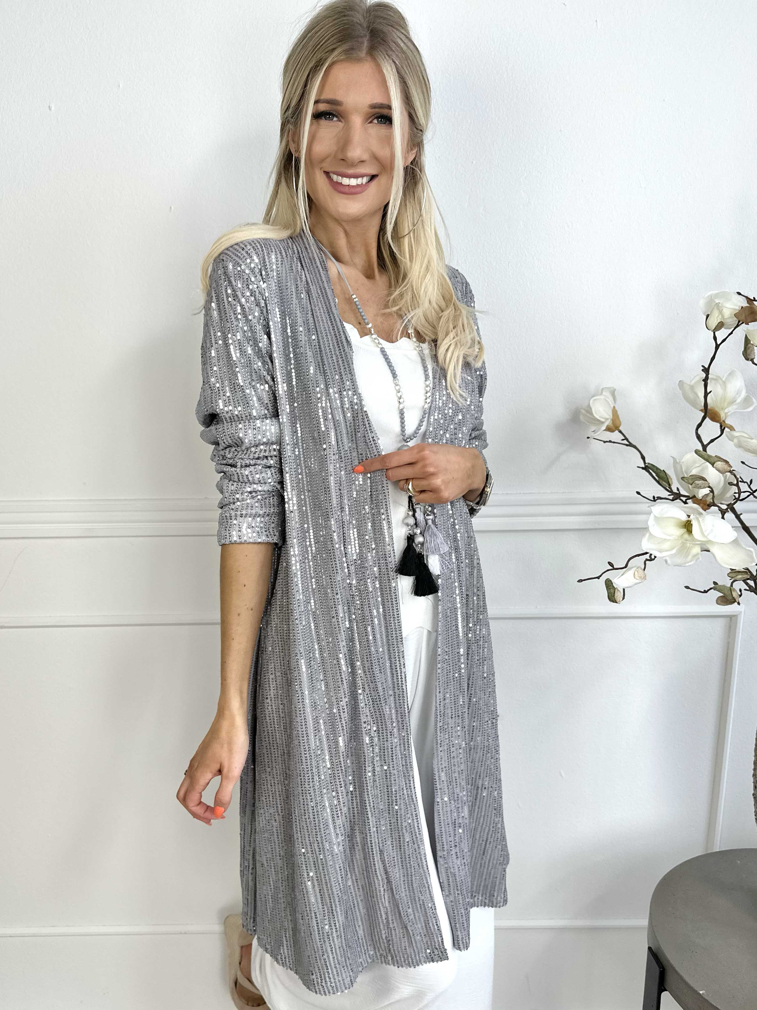 Rosa Glitter - Cardigan med pailletter